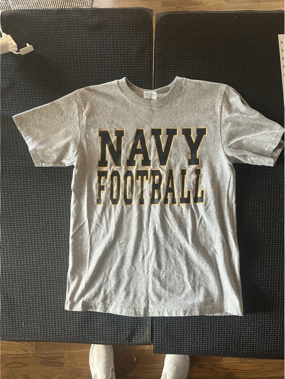 Vintage 90s Navy Football T Shirt USA Made Single Stitch Gray Size S/M